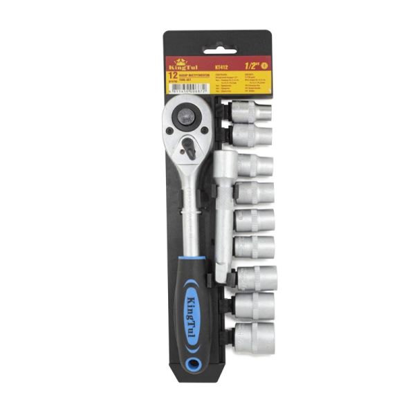 Набор головок с трещоткой и удлинителем в пласт. держателе 12 предметов 1/2" (10-22мм, 6-гран.) KING 2747        KT412