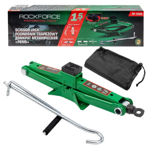 Домкрат механический "ромб" с резиновой накладкой 1.5т(h min 110мм, h max 393мм, L-415мм) 19504       RF-105B