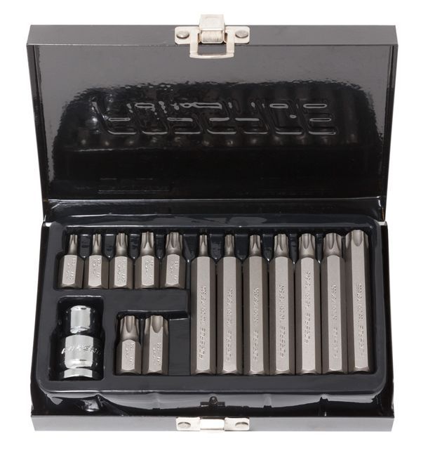 Набор бит TORX с битодержателем,15пр. 1/2"(L: 30/75мм; Т20,Т25,Т30,Т40,Т45,Т50,Т55) 27197       F-4156(C)