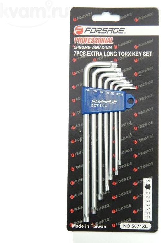 Набор ключей торкс Г-образных экстра длинных 7 предметов (Т10,Т15,Т20,Т25,Т27,Т30,Т40) в пластиковом 6487        F-5071XL