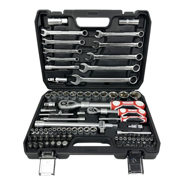 Набор инструментов 82 предмета 1/4"&3/8"&1/2" (6-гран.)(4-32мм) + телескоп трещотка FP058 FP-82ABC