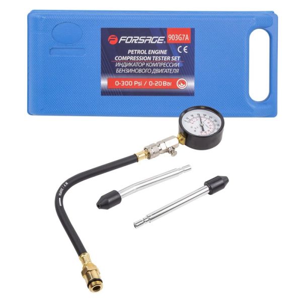 Индикатор компрессии бензинового двигателя Profi (0-21Bar, М14, М18 + жесткий прижимной адаптер-пере 54667 F-903G7A