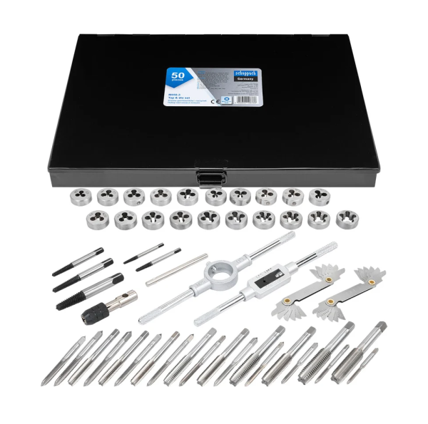 Набор метчиков и плашек 50пр.(М3х0.5,4х0.7,5х0.8,6х1.0,8х1.25;6,8,10-32;10,12-24;1/4-20/28,5/16-18/2 64900 Sch-M050-3