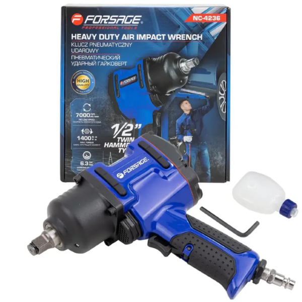 Пневмогайковерт ударный ''Twin Hammer''с реверсом и регулировкой усилия 1/2''(1400Hм, 7000 об/мин. 61558 F-NC-4236