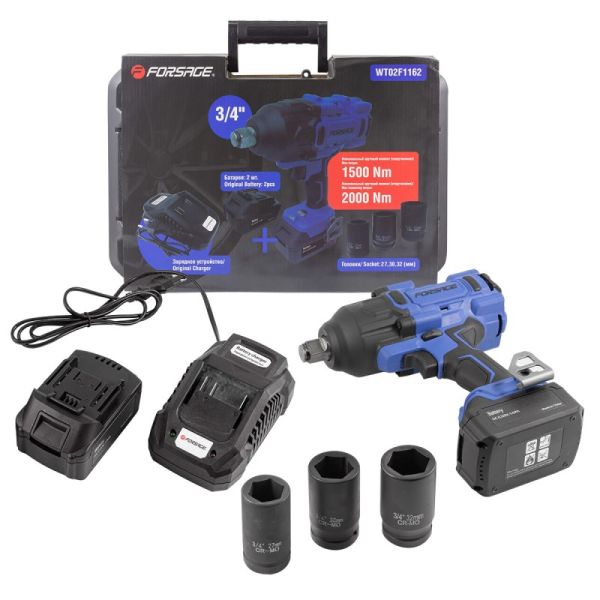 Гайковерт ударный аккумуляторный 3/4''+набор головок ударных глуб.27,30,32мм(2 БАТАРЕИ,20V,5.0AH LI- 51883 F-WT02F1162