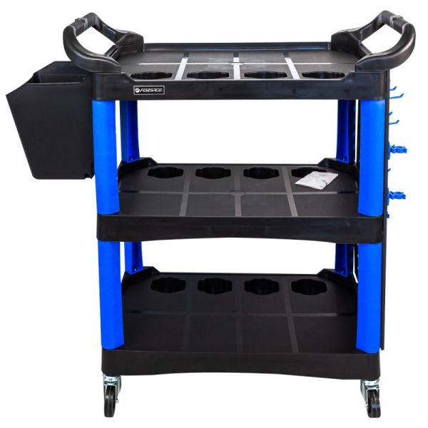 Тележка инструментальная пластиковая г/п 130кг (950х430х840мм, 3 полки, доп. ящик, сетка с крючками, 56291 F-1141344