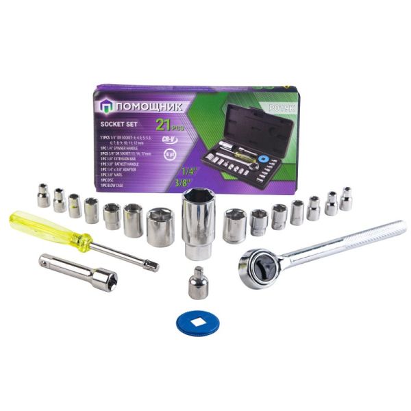 Набор инструментов 21пр. 1/4''3/8''(6гр)(4-17мм) 51118 P019K