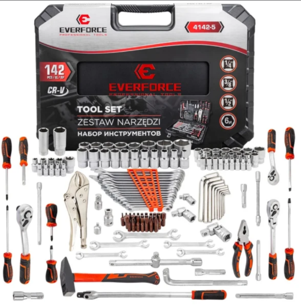 Набор инструментов 142пр. 1/4" 3/8" 1/2" 6гр 64296 EF-4142-5(EF-41421-5)