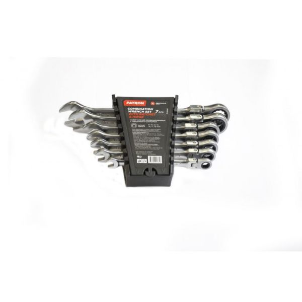 Набор ключей комбинированных трещоточных с шарниром 7 предметов (8,10,12,13,14,17,19мм), в пластик. 47402       P-51072F