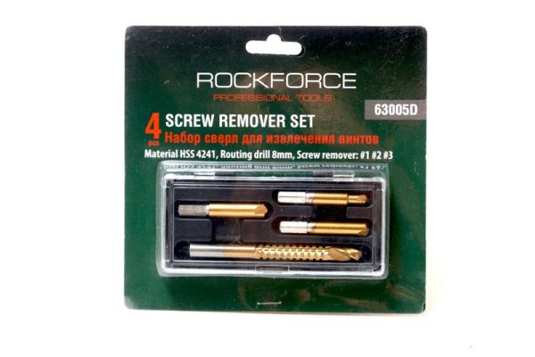 Набор сверел для извлечения заломанных болтов HSS 4241,4 предмета, в пластиковом футляре 29882       RF-63005D