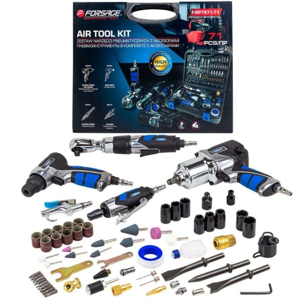 Набор инстр. с аксессуарами71пр(гайковерт-1/2'',650н/м,пневмозач.маш.-6мм, 25000об/мин,пневмотрещ.- 50353 F-RP7871-71 (RP27313, RP27411, RP27