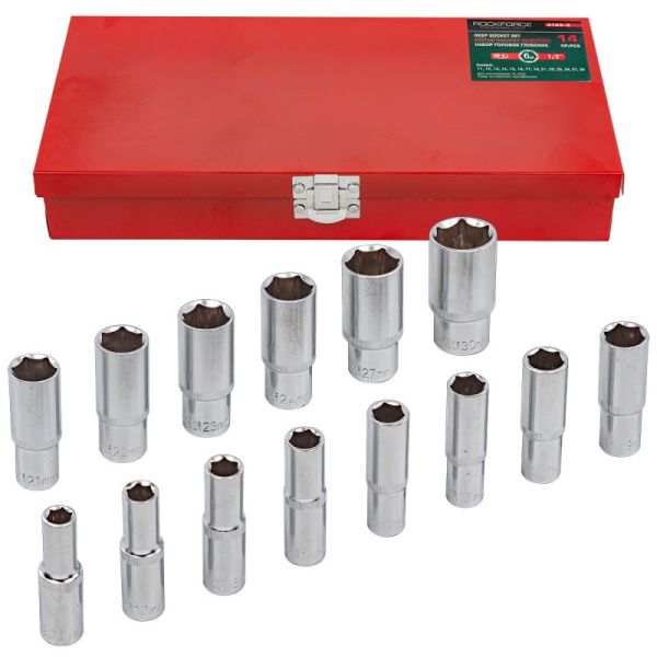 Набор головок глубоких 14 предметов 1/2" в мет.кейсе 11853       RF-4143-5