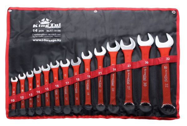 Набор ключей комбинированных 14 предметов (10,12-19,21,24, 27,30,32мм) на полотне KingTul kraft 10244       KT-3014k