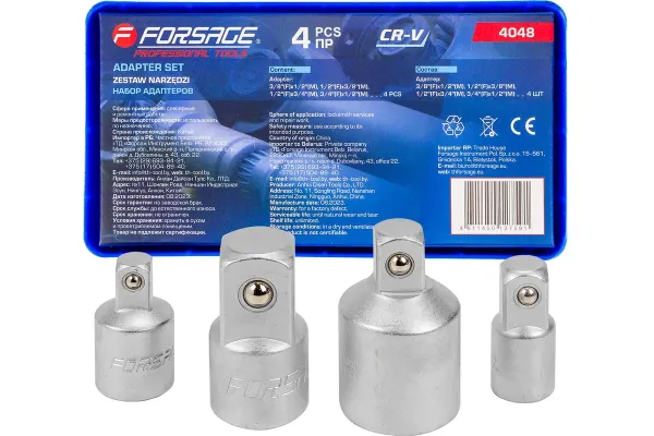 Набор адаптеров 4пр(3/8''(F)x1/2''(M),1/2''(F)x3/8''(M),1/2''(F)x3/4''(M),3/4''(F)x1/2''(M)),в ложе. 58296 F-4048