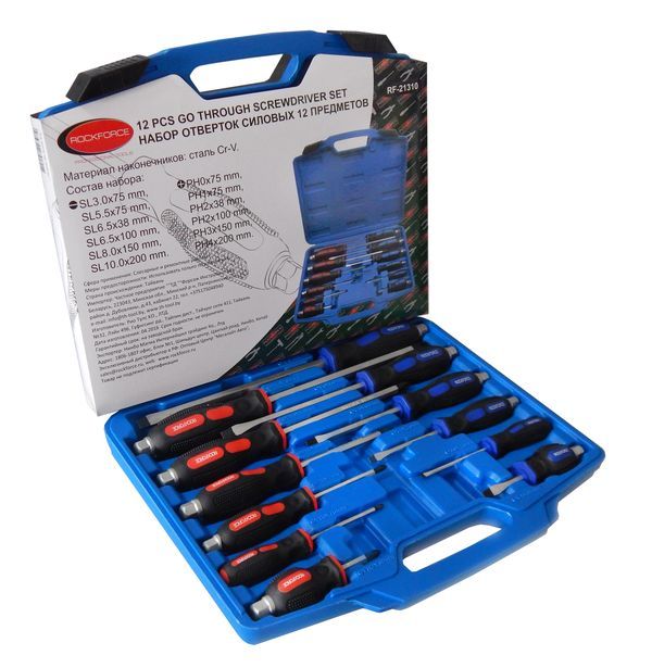 Набор отверток силовых магнитных12 предметов (SL: 6.5х38,3х75,5.5х75,6.5х100,8.0х150,10х200мм PH: 2х 15216       RF-21310
