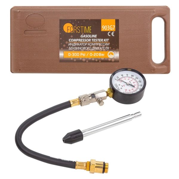 Индикатор компрессии бензинового двигателя Profi (0-21Bar, М14, М18 + жесткий прижимной адаптер-пере 54677 FT-903G7