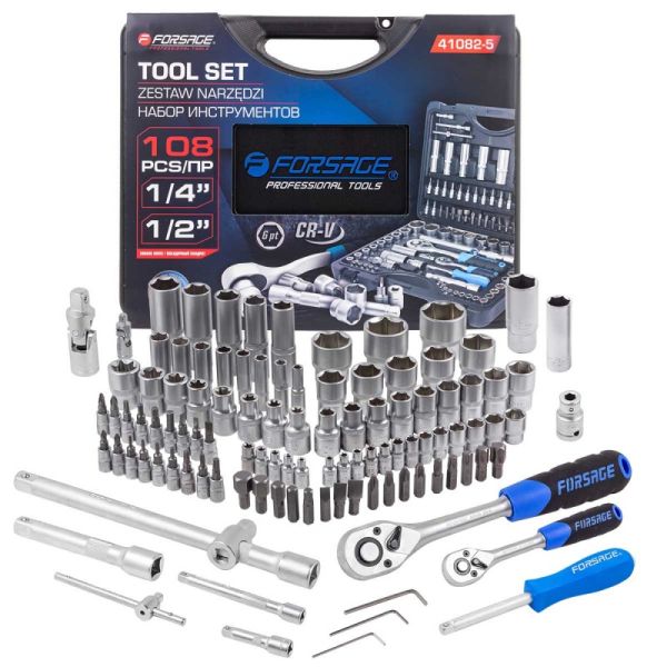 Набор инструмента 108 предметов 1/4"&1/2" (6гр.)(4-32мм) 8993        F-41082-5