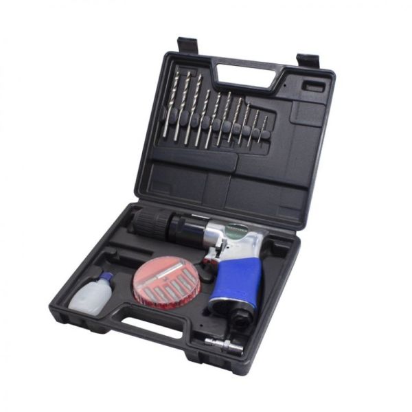 Пневмодрель с реверсом, набором бит и сверел 20пр(патрон:1-10мм,2200об/мин,6.3Bar,штуцер 1/4'') 50376 RF-RP7810