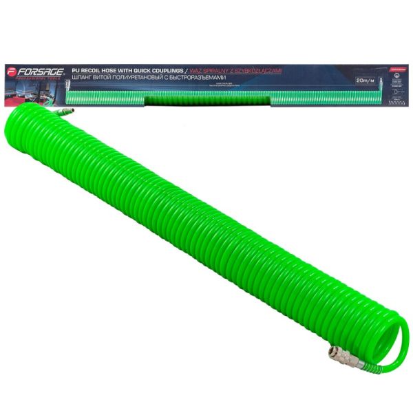 Шланг витой полиуретановый 8мм х 12мм х 20м с быстроразъемами 59768 F-1208-20Green