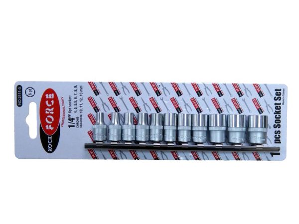Набор головок 11 предметов 1/4" 6 гр.(4,5,5.5,6-13мм) на планке 11626       RF-2111-5
