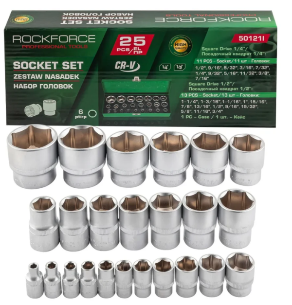 Головки 1/4", 1/2", набор 25пр. 59233 RF-50121I
