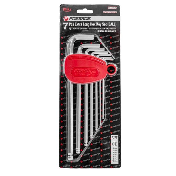 Набор ключей Г-образных 6-гранных экстра длинных с шаром 7 предметов(2.5, 3-6, 8, 10мм) в пластиково 6510        F-5072XLB