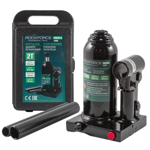 Домкрат бутылочный 2т с клапаном (высота подхвата - 150мм, высота подъема - 278мм, ход штока - 80мм. 15110       RF-T90204-S(Euro)