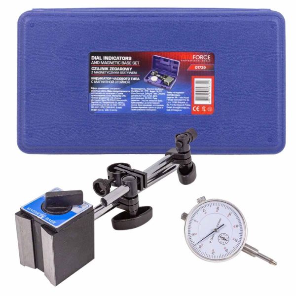 Индикатор часового типа с магнитной стойкой (0-10мм, погрешность-0,01мм), в пласт.кейсе 60410 YF-01729