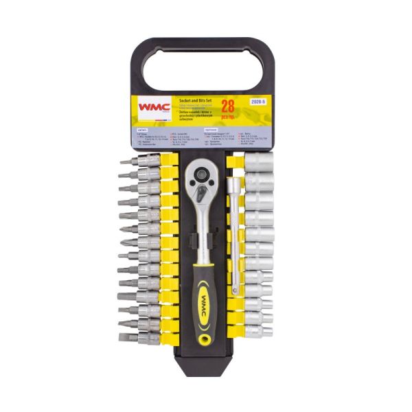 Набор головок и бит с трещоткой 28пр. 1/4''(4-13мм, Torx:T10,15,20,25,30, Hex:3-6мм,SL:4,5.5,7мм, PH 51204 WMC-2028-5
