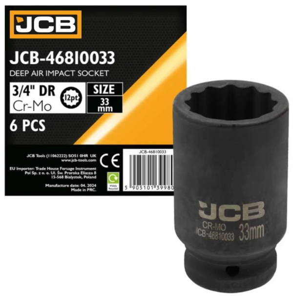 Головка ударная глубокая 3/4", 33мм (12гр.) 59834 JCB-46810033