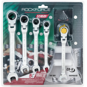 Ключи комбинированные трещоточные с шарниром, набор 5пр. (10, 12-14, 17мм) 64815 RF-51052F