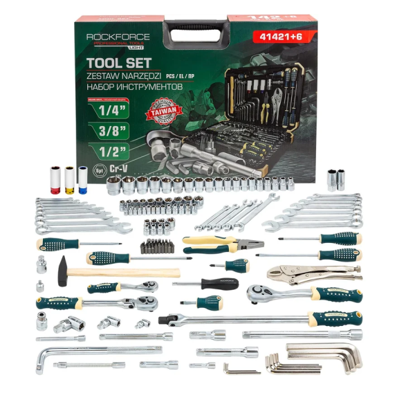 Набор инструментов 142+6пр. 1/4", 3/8", 1/2" (6гр.) 65586 RF LIGHT-41421+6