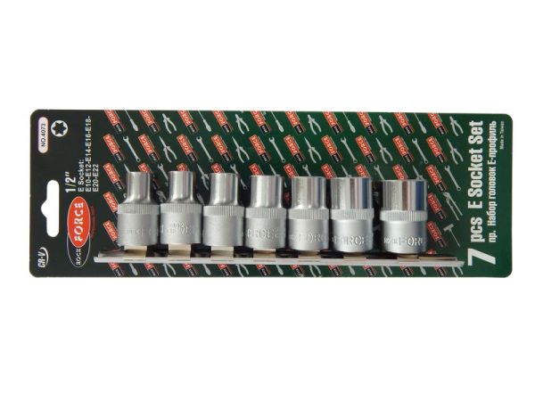 Набор головок Е-профиль 7 предметов 1/2" (E10,E12,E14,E16,E18,E20,E22), на планке 533         RF-4073