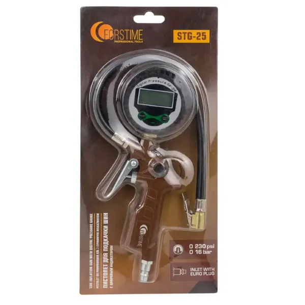 Пистолет для подкачки шин с цифровым манометром (0-16Bar), в блистере. 54679 FT-STG-25