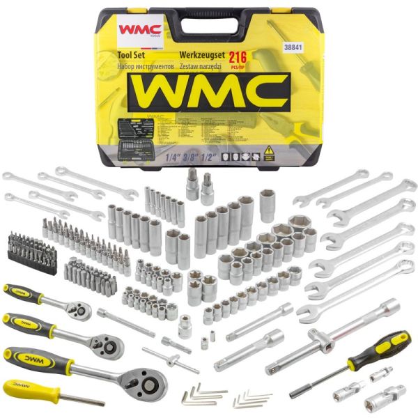 Набор инструментов 216 предметов 1/4", 3/8", 1/2" WMC TOOLS 47790       WMC-38841