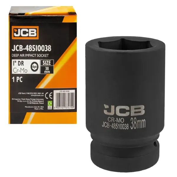 Головка ударная глубокая 1", 38мм (6гр.) 60629 JCB-48510038